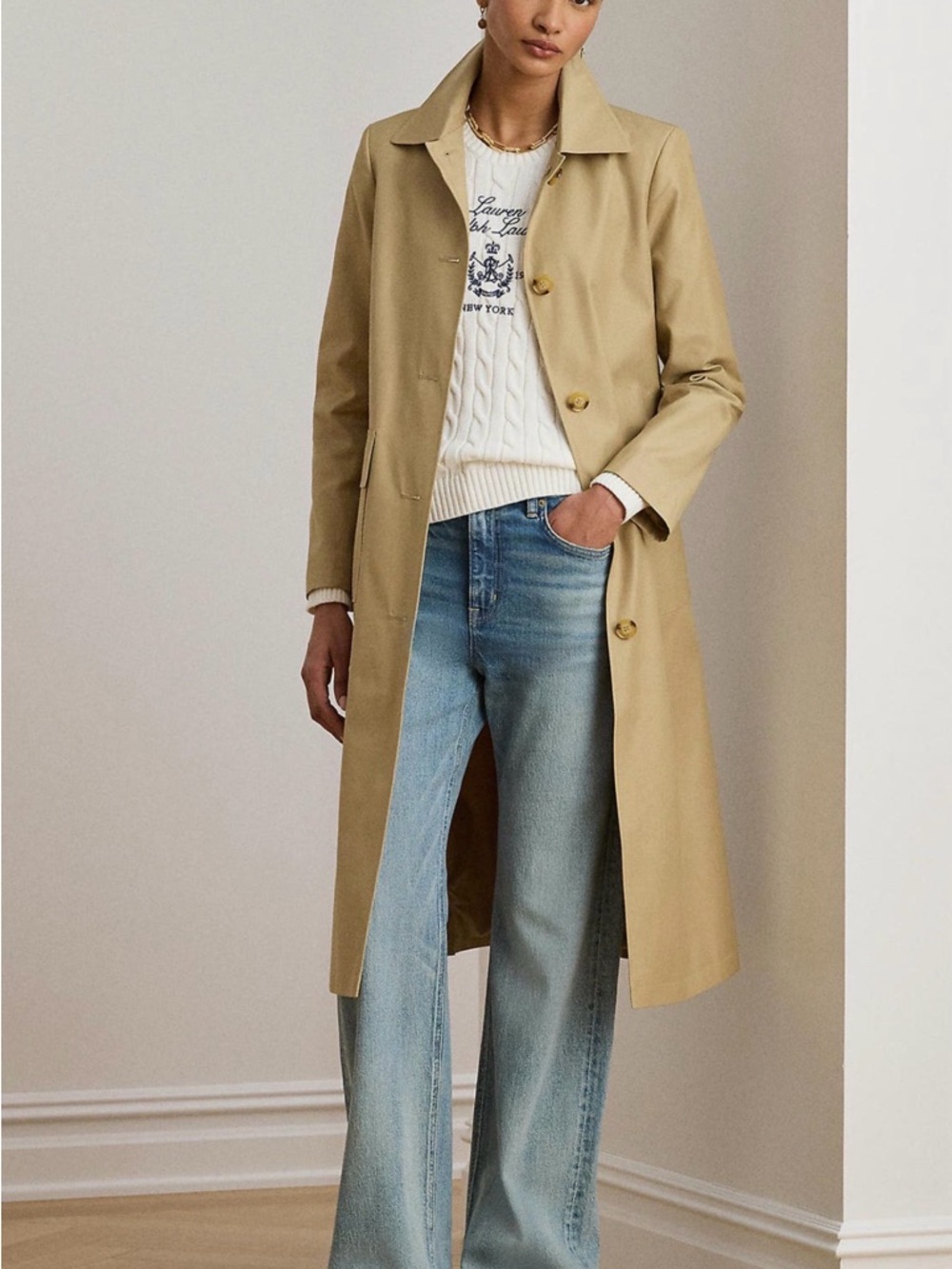 Ralph Lauren Trench Coat Jacket Womens Size M Color Sand - Retail $200